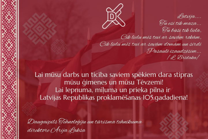 Apsveikums Latvijas Republikas proklamēšanas 105.gadadienā