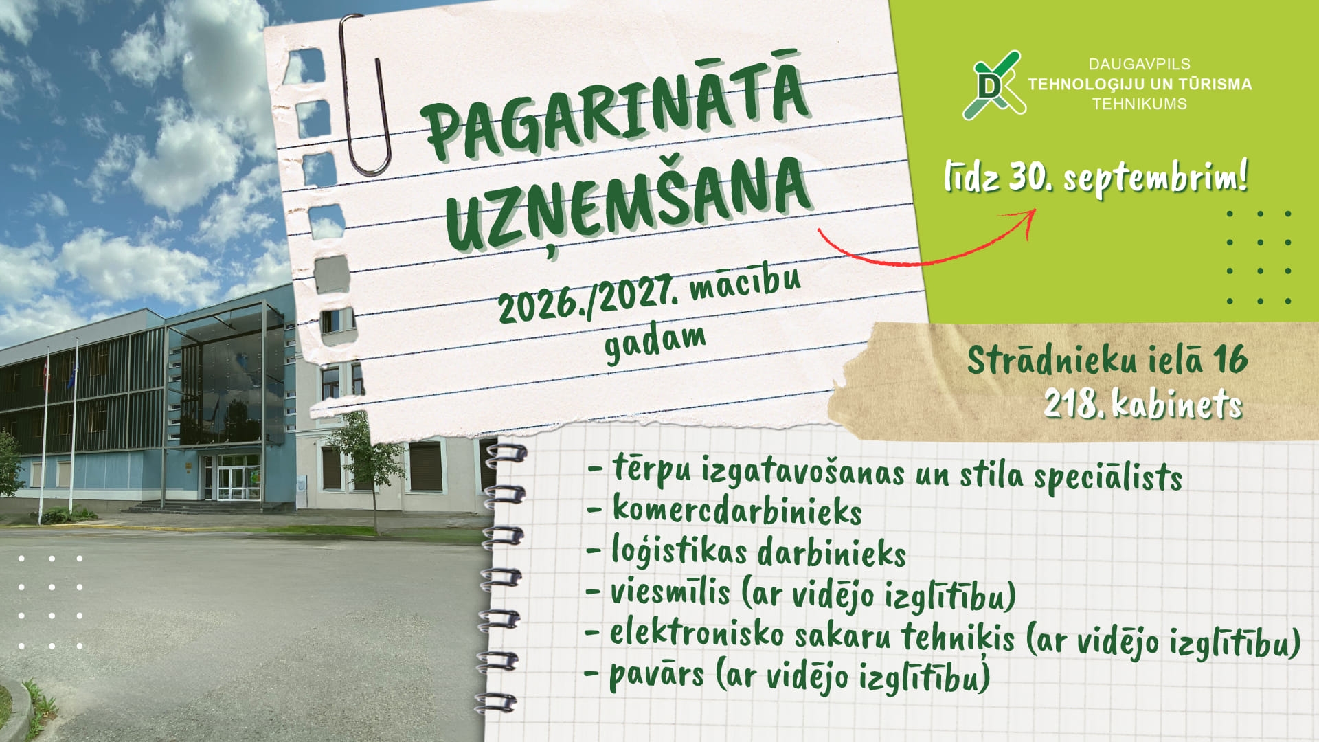 Baneris par pagarinātu uzņemšanu