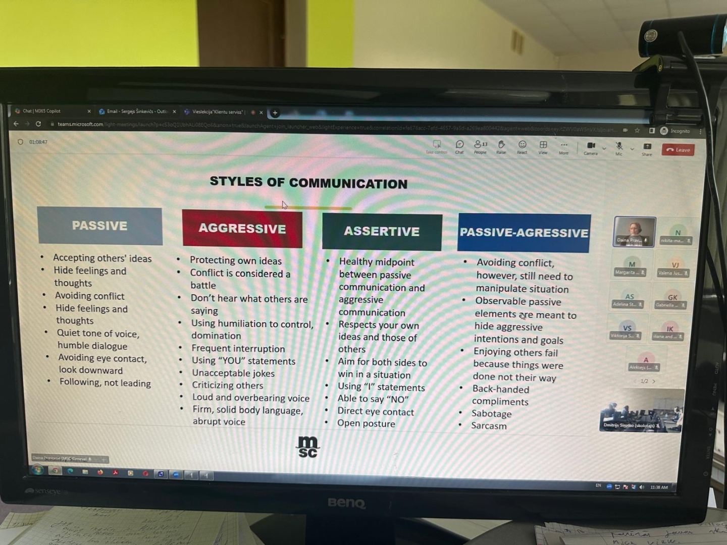 MSC Latvia vieslekcija "Klientu serviss" prezentācijas slaids par komunikācijas stiliem